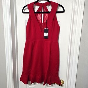 Elegant Red Sleeveless Dress with lace cut outs